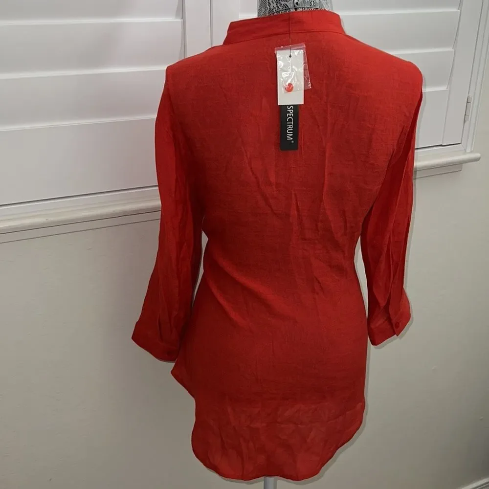 NWT Orange Women's half sleeve button up Blouse Top Orange XL - Picture 2 of 6